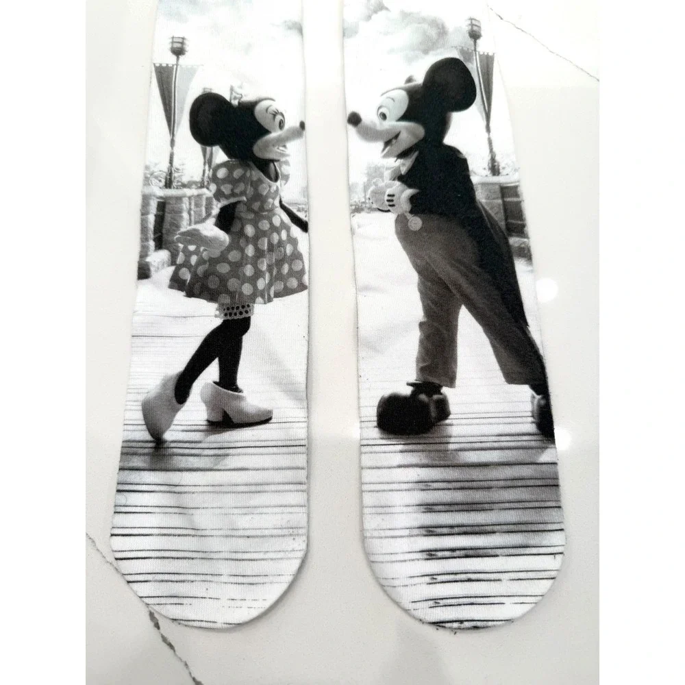 FREE w/ PURCHASE Disney Mickey Minnie Mouse Black White Photo Crew Socks Retro